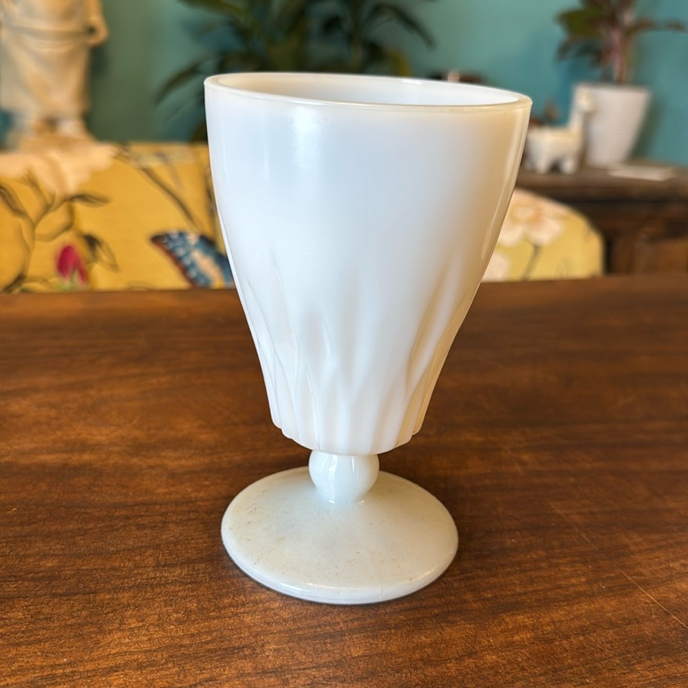 Hazel Atlas Goblet  Starlite Starlight Milk Glass Pedestal Footed Cup